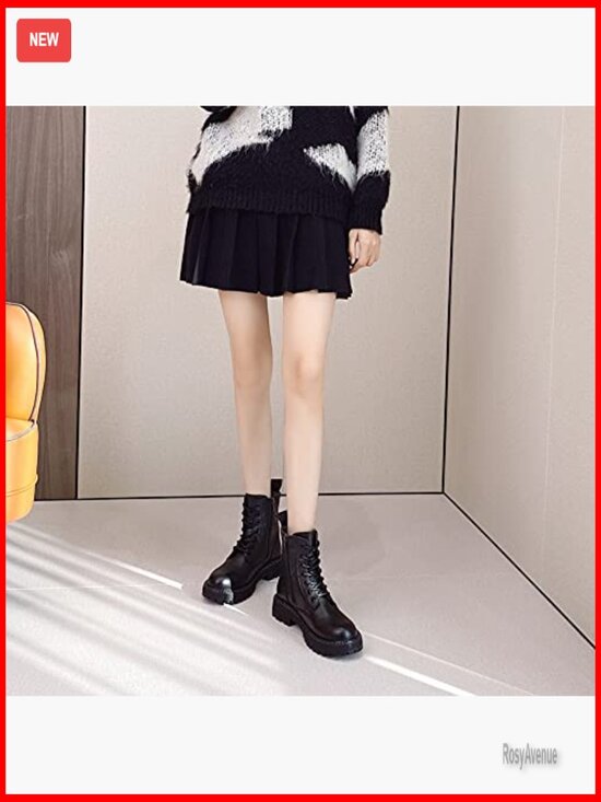 Vepose Women Leather Lace Up Ankle Booties Low Heel Women\'s Shoes